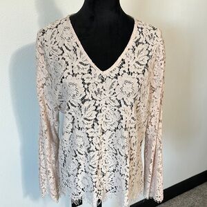 Adiva Pink Lace Long Sleeve Blouse